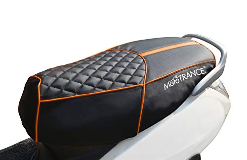 Image of Mototrance Black Orange | PU Leather Designer | Anti-Slip | Waterproof | Ergonomic Design | Custom Fit | Bike Scooty Seat Cover | MTSC-303-BLOR | Compatible with Ola S1