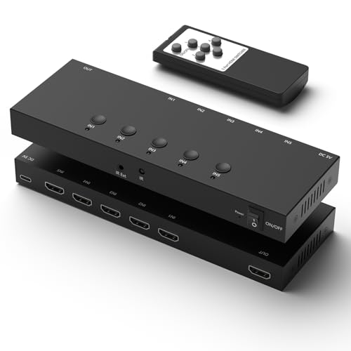 5Port HDMI Switcher 4K@60Hz 5In 1Out HDMI Selector with IR Remote Supports Full HD 4K/1080P/3D &amp; HDCP2.2 for Switch,Xbox,PS4/PS5,Fire Stick,Roku,Apple TV