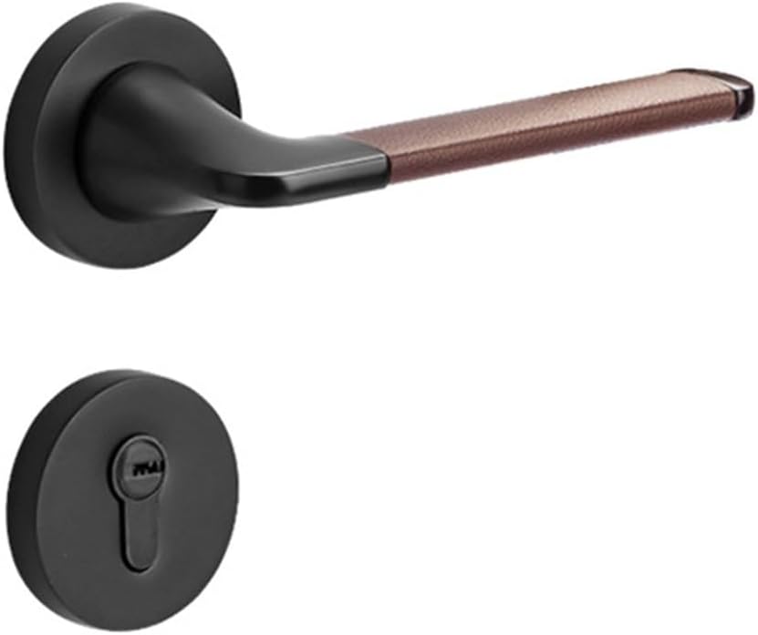 Indoor Bedroom Door Lock Minimalist Magnetic Silent Leather Handle Lock Solid Wood Door Lock Room Household Mechanical Split Lock(C blackbrown Leather A08 A218)