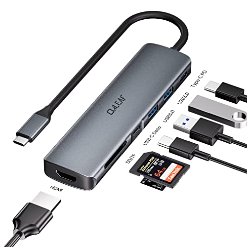 Ovileaf 7 in 1 USB-C Hub - Multiport Adapter with 2 USB 3.0, USB-C, 100W PD, SD/TF Card Reader, 4K HDMI, Docking Station for MacBook, iPad Pro, Windows & Switch