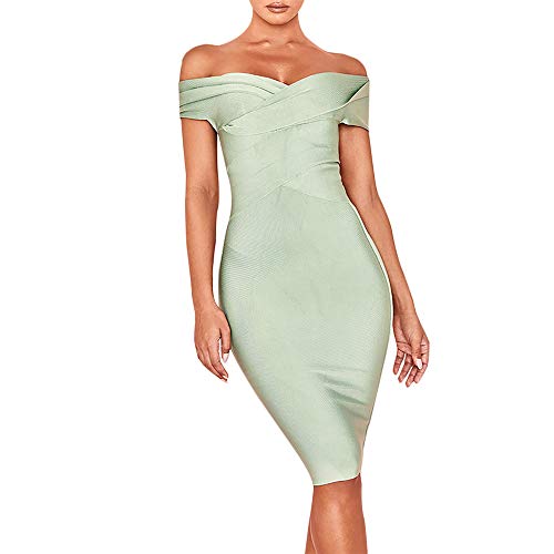Robe bandage verte mi-longue à épaules dénudées pour cocktail