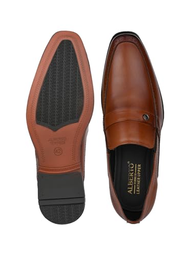 Image of ALBERTO TORRESI Genuine Leather Tan Slipon Formal Shoes