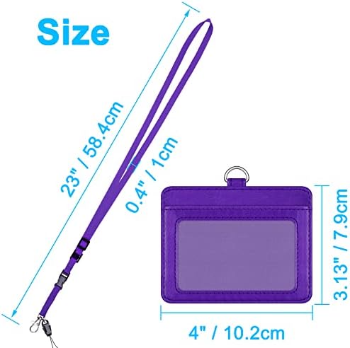 Wisdompro 2-Sided PU Leather ID Badge Holder with 1 ID Window and 1 Card Slot and 1 Piece 23 Inch Adjustable Polyester Detachable Neck Lanyard Strap Holds 3 to 4 Cards- Purple (Horizontal)