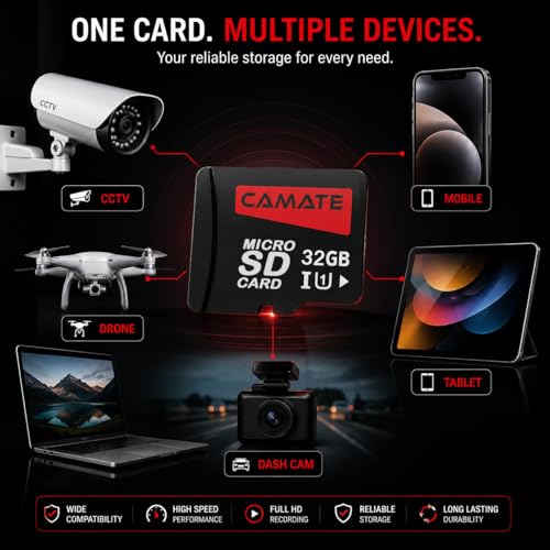Image of Conbre 32GB Micro SD Card Class 10 Memory Card, UHS-I High-Speed Storage, Up to 100MB /s, Full HD Recording for CCTV Cameras, Smartphones, Tablets, Dashcams & Drones