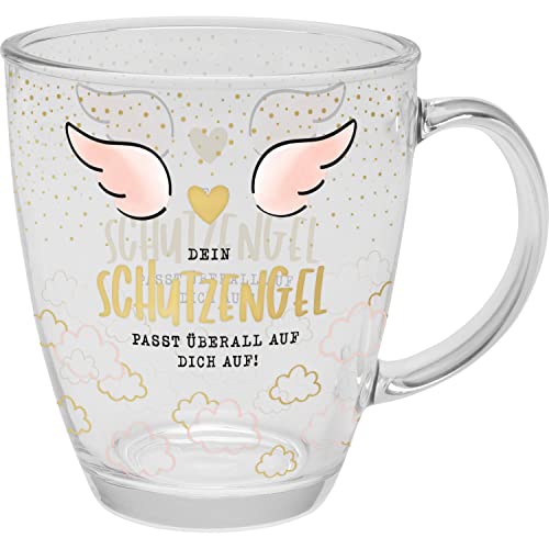 Glastasse Dein Schutzengel passt überall auf Dich auf: 35 cl, Tasse in Geschenkbox