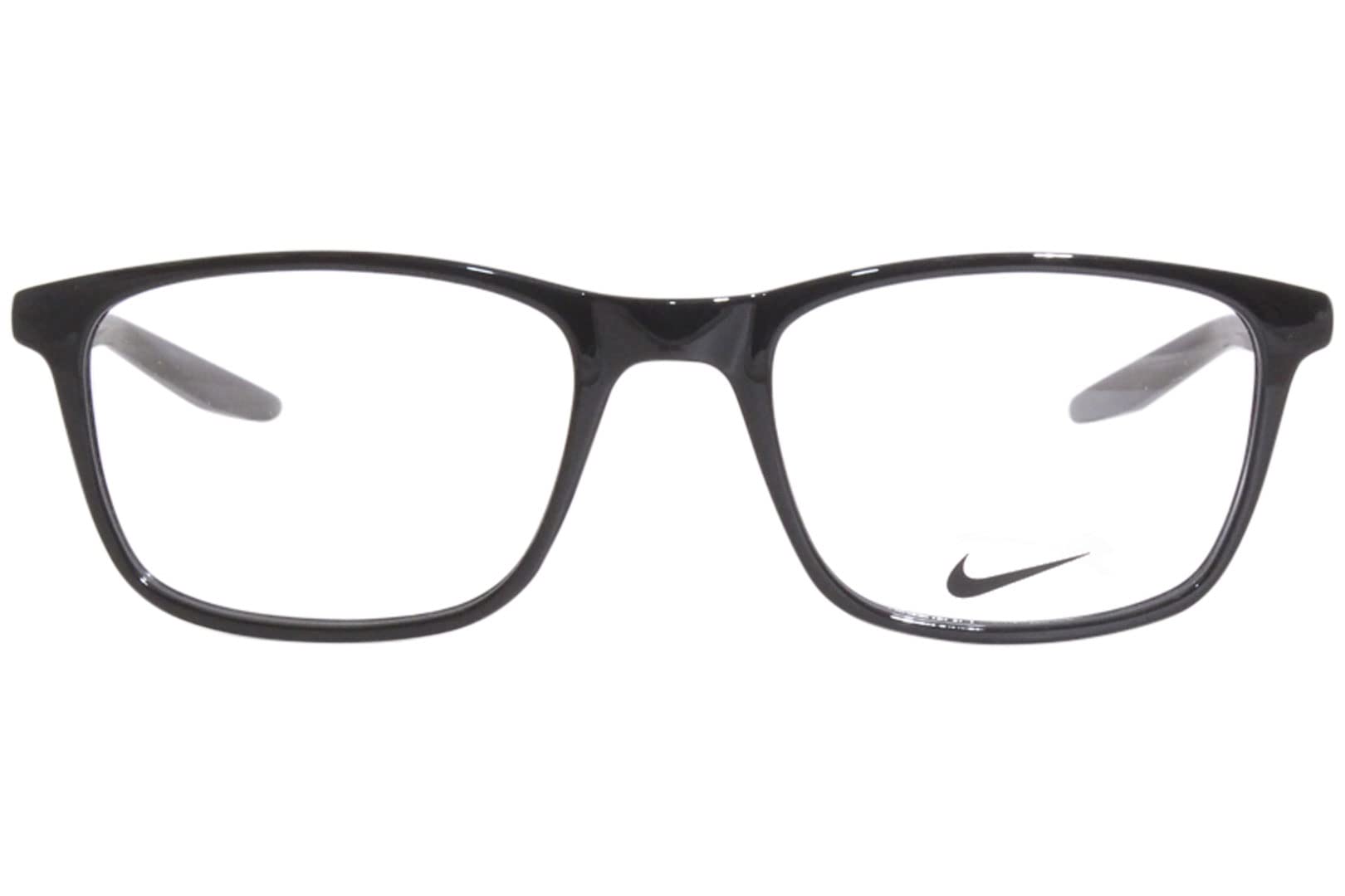 Nike 7129 Full Rim Square Optical Frame, Men's, Black/Black-logo, 52-19-145mm, Prescription-Ready