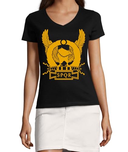 T-shirt SPQR col V femme noir en coton doux qui affine la silhouette
