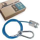 valonic Breakaway Cable for Trailers and caravans, 3.3ft, Blue, with Carabiner, 550 lbs Breaking Strength, Breakaway Cable with Fork Head (Shackle), Ripcord, Breakaway Cable