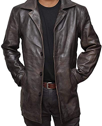 Men’s Black Military Type Lambskin Leather Trench Coat - Classic Button Closure Long Coat Style2