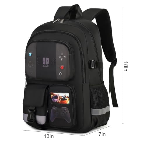 Image of Boys Backpack for School Kids Schoolbag Teens Student Book Bag | Teen Boys Elementary Middle School Backpack Waterproof College Student Bookbag Children Waterproof Laptop Bag Black