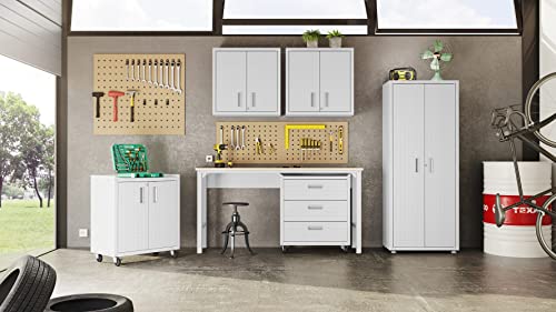 Image of Manhattan Comfort Fortress Textured Metal 75.4 inch Garage Cabinet with 4 Adjustable Shelves in White