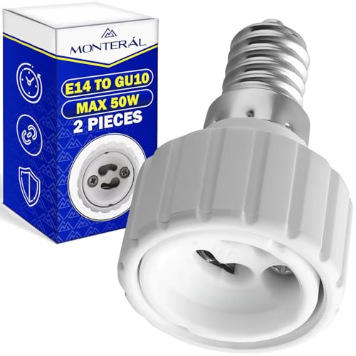 2 Piezas Adaptador Casquillo Bombilla E14 a GU10 para Cambiar Bombilla Max 50W 220/240V 50-60Hz - Garantía de 10 Años - MONTERAL