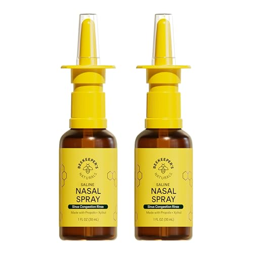 Beekeeper's Naturals Nasal Spray for Adults with Propolis, Xylitol & Saline, Clears Nasal Congestion, Moisturizes Sinus Canal, & Decongest Sinus Cavities, 1 fl oz(Pack of 2)