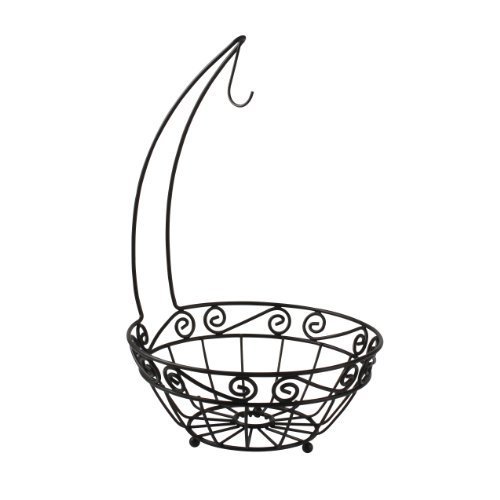 Photo 1 of Spectrum Diversified Scroll Small Tree & Basket, Compact Hanger & Small Basket Produce Saver Banana Holder & Open Wire Fruit Bowl for Traditional Kitchen Counter & Dining Table, Black Scroll Fruit Tree and Basket
