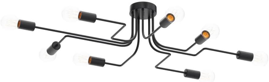 Lingkai 8 Lights Sputnik Ceiling Light Fixture Industrial Chandelier Semi Flush Mount Light Fixtures with Matte Black Finish for Living Room Bedroom Dining Room