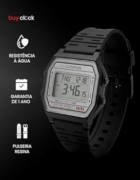 Relógio Cosmos Digital Unissex Resistente à Água Resina Preta