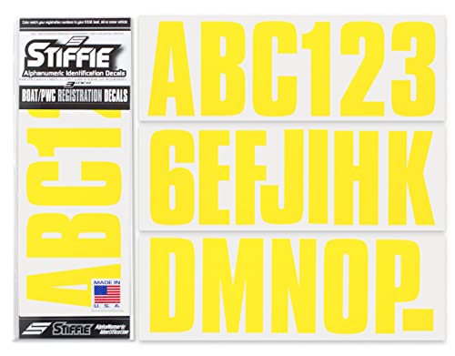 Image of Stiffie UNILINE 3 inch Alpha-Numeric Registration Identification Numbers Stickers Decals for Boats & Personal Watercraft (Electric Yellow)