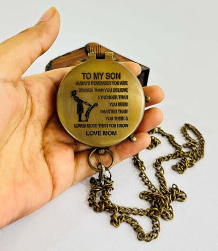 Brújula de bolsillo de latón vintage con estuche de cuero miniatura 3