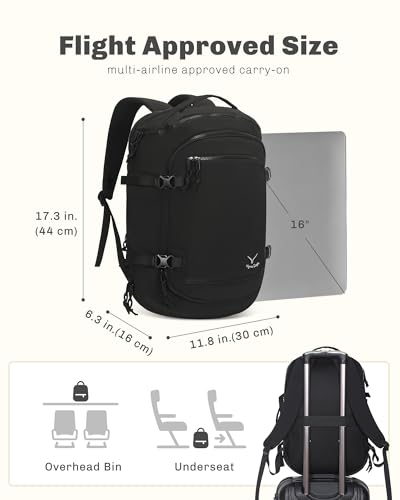 Image of Hynes Eagle Travel Laptop Backpack 16 inches Lightweight Flight Approved Carry on Personal Item Bag Weekender Bag Daypack 20L Black