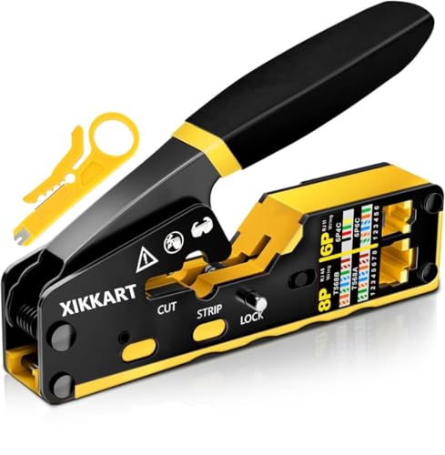 Image of XIKKART RJ45 Crimping Tool Kit | Pass Through Ethernet Crimper for Cat7, Cat6, Cat5 | Network Cable Crimping Tool with 5Pcs Cat6 Connectors + 5Pcs Boots | RJ45 RJ11 RJ12 Tool (Multicolor)