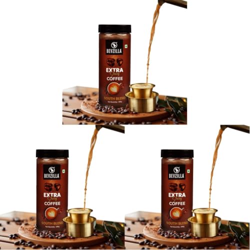 Image of Bevzilla 200Gram Instant Filter Coffee Powder - South Blend | 70% Coffee, 30% Chicory | Extra Strong | Bold Taste | Quick Preparation (Pack of 3)
