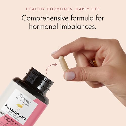Winged Wellness Balanced Babe | Hormone Balance & Estrogen Detox for Women | PMS Bloating, Cramps, Mood Swings & Hormonal Acne | 100mg DIM, 100mg Calcium D-Glucarate & 6 Added Nutrients | 60ct