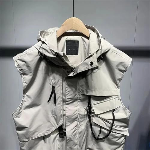 Dvbfufv Men's Hooded Vest Coats Mens Japanese Streetwear Fashion Sleeveless Cargo Vest Men's Spring Jacket3