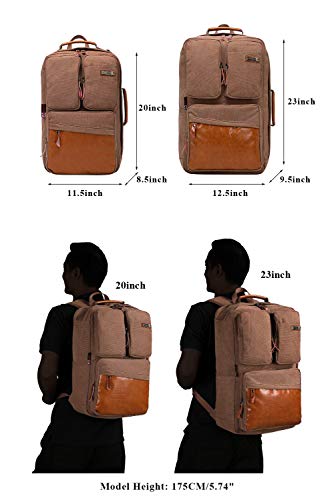 WITZMAN Vintage Canvas Backpack Carry on Travel Backpack for Men Duffel Bag Hiking Rucksack (6617 brown)