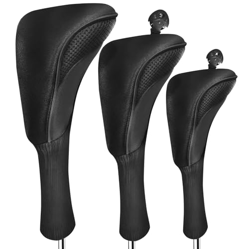 FINGER TEN Golf Club Head Covers for Woods Driver Fairway Hybrid Value 3/5 Pack, Long Headcover Interchangeable Accessories for Ultimate Club Protection