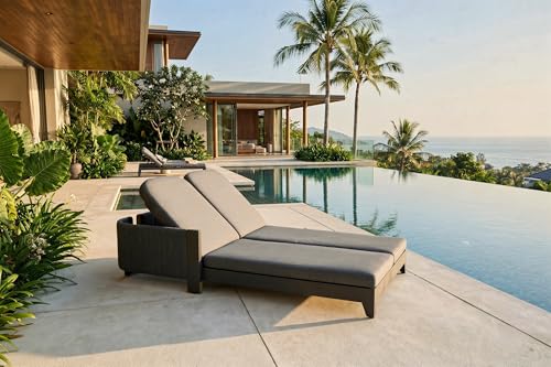 Image of PURPLE LEAF Outdoor Couple Chaise Lounge with 3 inch Cushion Moon Basalt
