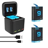 ◀ TELESIN 2er-Pack Akkus und Ladegerät sind voll kompatibel mit Original GoPro Hero 9 Black. Hinweis: Bitte entfernen Sie nicht das schwarze Klebeband oben auf dem Akku, da dies zum einfachen Herausnehmen des Akkus aus dem Ladegerät dient.