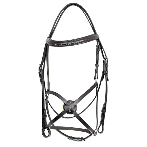Grewal Equestrian Augusta Figure 8 Leather Bridle, English Horse Tack (Black, Cob)
