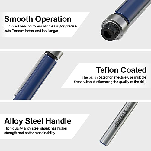Image of Flush Trim Router Bits 1 /4 Inch Shank, 1 /4 Inch Cutting Diameter, 3 /4 Inch Cutting Height, Bottom Bearing Flush Straight Cut Trim Router Bit for Woodworking