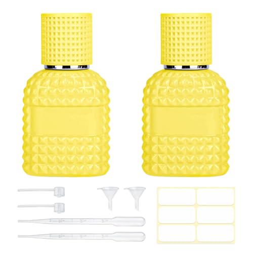 HXRYAGi 2 Pack 30ml Perfume Spray Bottles Empty, Refillable Glass Fine Mist Atomizer, Portable Travel Perfume Atomizers Fragrance Containers Sprayer for Cleaning, Essential Oils, Liquids (Yellow)