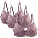 MOONBADI Damen BHS 3 Teilige Rosa Damen Spitze Bügel Triangel BH mit Abnehmbare Gepolstert Bustier Racerback BH Unterwäsche büstenhebe Damen 105E