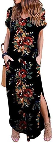 IMBOAZ Women's Casual Loose Long Dress Short Sleeve Floral Print Maxi Dresses with Pockets