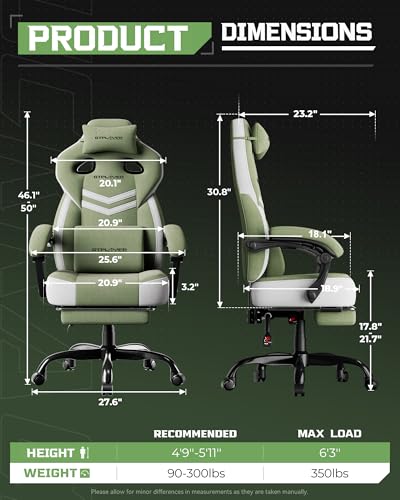 Image of GTPLAYER Gaming Chair for Adults, Ergonomic High Back Chair with Footrest | Big & Tall Computer Video Gaming Chair, Comfort Wide Seat with Lumbar Support for Big /Tall, Office /Home, Tf - Green
