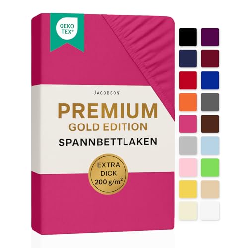 Jacobson Premium Split-Topper Spannbettlaken 200 g/m² Jersey (Split-Topper 180x200-200x200 cm, Pink)