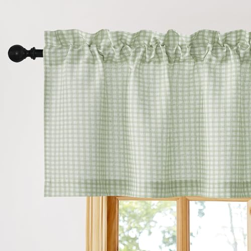 NICETOWN Checkered Valance for Windows Drapes for Farmhouse Living Room Kitchen Room Bedroom Valances Rod Pocket Window Treatment, 1 Panel, 42" x 18",