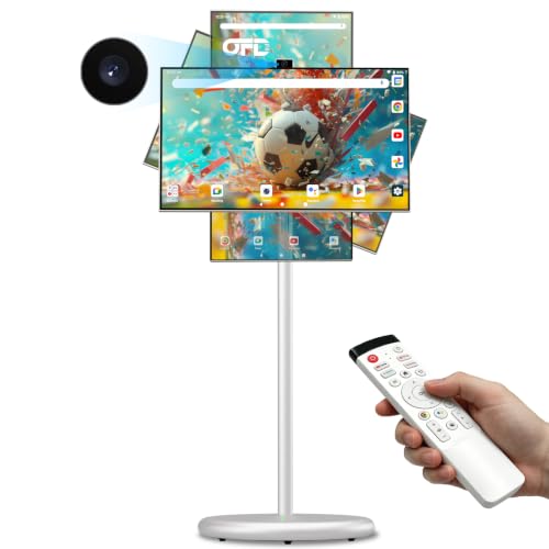 Image of OFD 27 inch Portable TV on Wheels,Mobile TV Touchsreen for Home,Android 15,Gen2 | FHD1080P Touchcreen,6+128GB Storage,Rolling Stand,Voice Remote,Built in Battery,4K Webcam,Speaker,EDLA-Certified,360Rotation