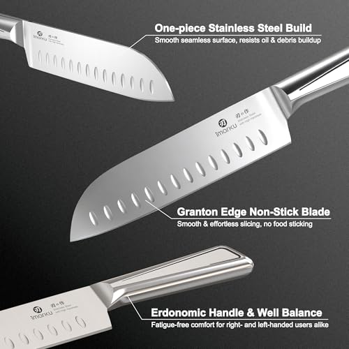Image of imarku Chef Knife Ultra Sharp Santoku Knife 7 Inch, High Carbon Stainless Steel Japanese Kitchen Knife with Hollow Edge | Seamless Ergonomic Handle, Gift Box for Meat /Vegetables /Tomatoes & Daily Prep