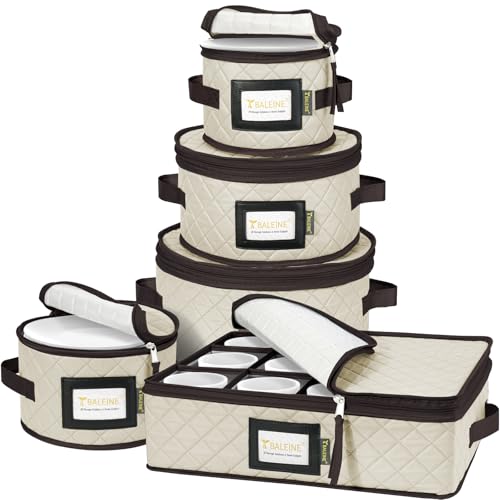 Comparison: Best Boxes For Packing Fine China 10 BALEINE China Storage Containers, Sturdy Quilted Wine Glass Storage, Plate Organizer with Carry Handles, Moving Boxes for Dishes, Cups, Mugs and Stemware (Plate Mug Combo, Soft Shell Cream)