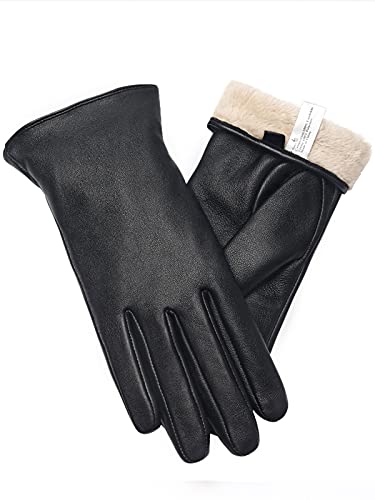 Price comparison product image Vislivin Full-Hand Womens Touch screen Gloves Genuine Leather Gloves Warm Winter Texting Driving Glove Black-1 L