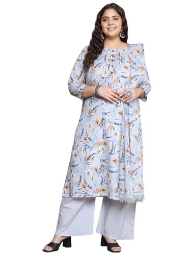 Tissu Plus Women's Grey Printed Pure Cotton Kurta & Palazzo with ...