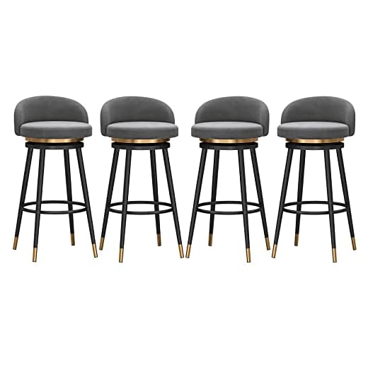 XINTAYEL Swivel Counter Height Stools Set of 1/2/3/4, Velvet Bar Stool with Low Back and Footrest, Modern Armless Tall Stool for Kitchen Island Dining Room, Grey, XINTAYEL