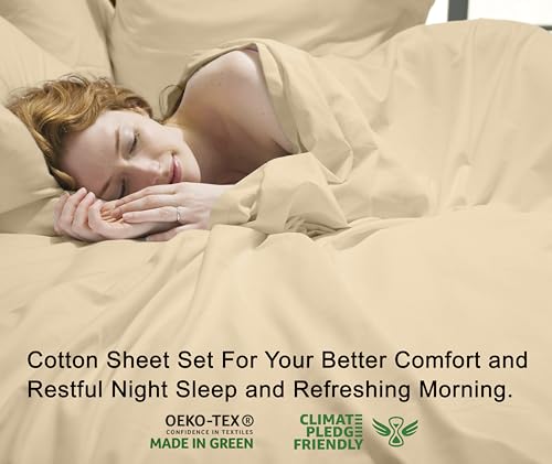 RUVANTI 100% Cotton Twin XL Sheet Sets, 3 Pieces, Soft & Breathable Percale Weave Bedding, Deep Pocket 16", Hotel Standard, Crisp Cool Feel, Durable, Perfect Size Dyed Sheets, Beige