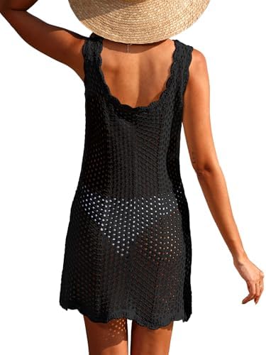 ANRABESS Women Swimsuit Cover Ups Summer Sleeveless Beach Crochet Swimwear Bathing Suit Knit Swim Dress 2025 Vacation Outfits