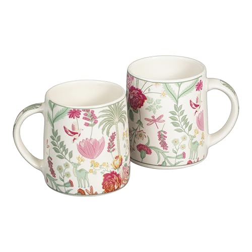 Image of Miah VintageBloom Ceramic Cup Set - Set of 2 | 10.16 cm x 6.85 cm x 8.89 cm | Handcrafted Coffee & Tea Mugs | Microwave & Dishwasher Safe | Timeless Classic Floral Design