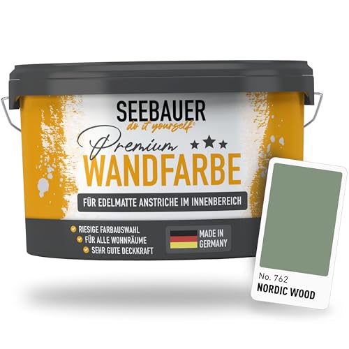 SEEBAUER diy® | Premium-Wandfarbe für Innen | Hochwertige Wandfarbe Dunkelgrün | Gute Deckkraft und Farbintensität | Verschiedene Trendfarben (Nordic Wood, 2,5 Liter)