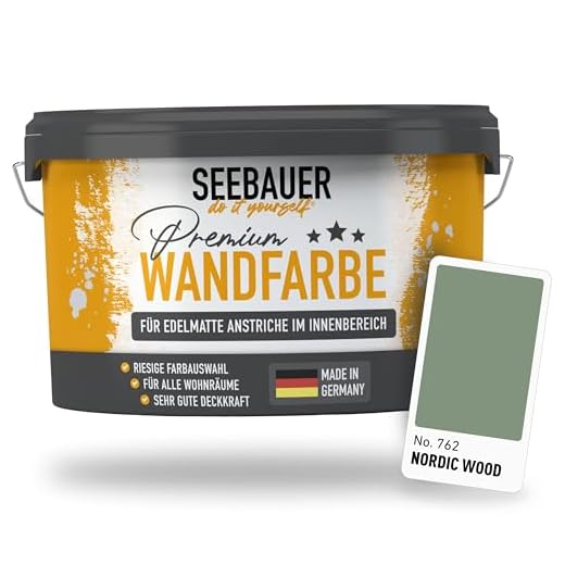 SEEBAUER diy® | Premium-Wandfarbe für Innen | Hochwertige Wandfarbe Dunkelgrün | Gute Deckkraft und Farbintensität | Verschiedene Trendfarben (Nordic Wood, 2,5 Liter)